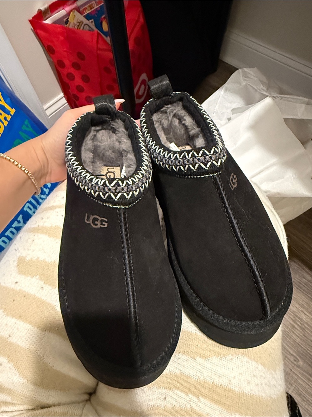 UGG Black Suede Slip-On Cozy Moccasin Slippers